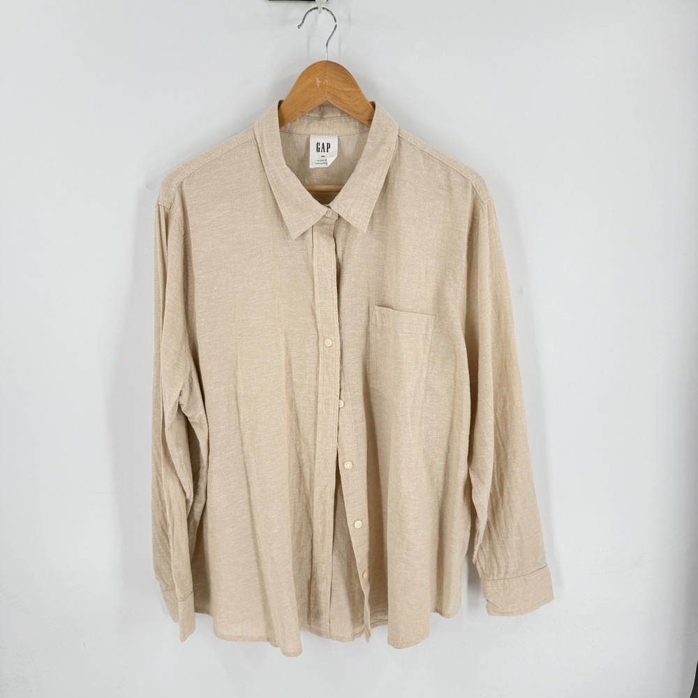 GAP The Easy Shirt Beige XXL Linen Cotton Long Sleeve Button Down Neutral Basic